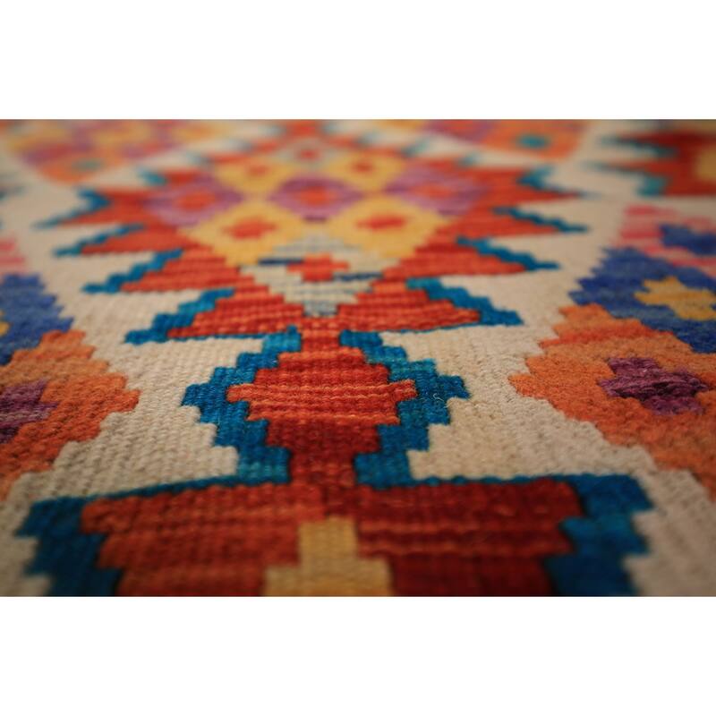 Reversible Kilim Area Rug Bedroom Hand-Woven Wool Carpet - 8'5" x 9'10"