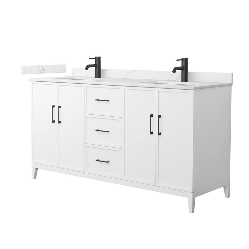 Elan 66-inch Double Vanity, Single Hole Quartz Top - White, Black Trim, Giotto Quartz Top