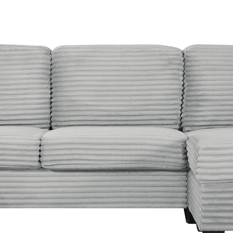 125.2" Corduroy U-Shaped Sectional Sofa with Movable Ottoman and Side Storage Pockets