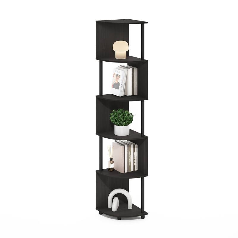 71.26 in. Tall Espresso/Black Wood 5-Shelf Bookcase
