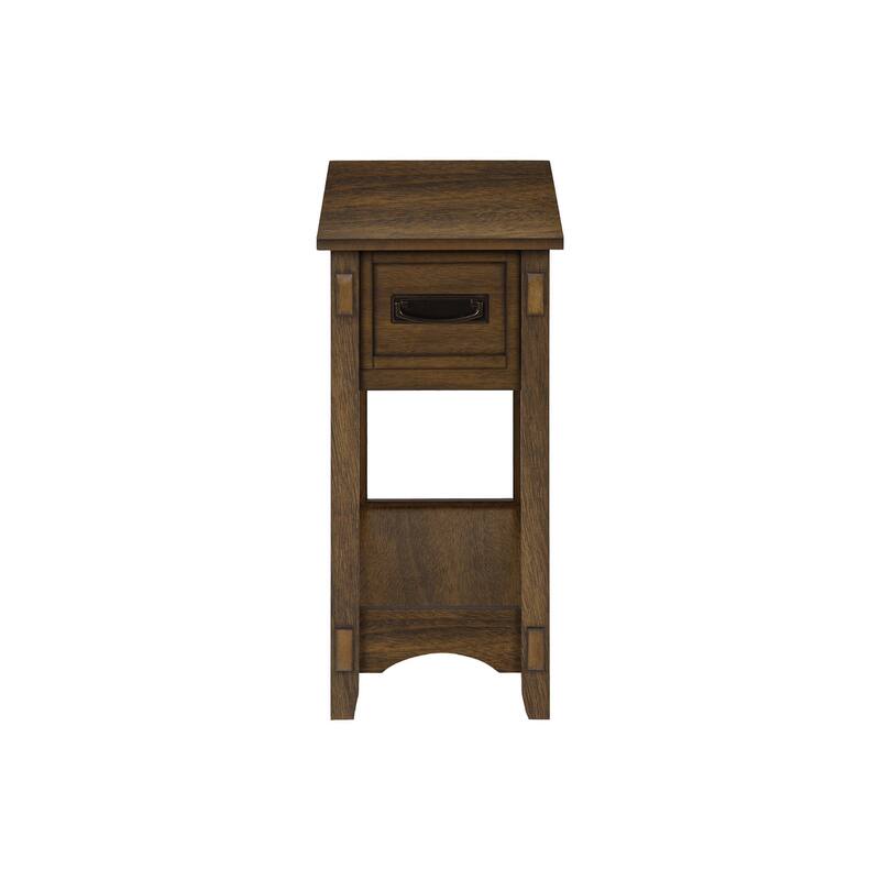 Accent Table, End, Side Table, Nightstand, 2 Tier, Narrow, Storage Drawer, Brown Veneer, Transitional