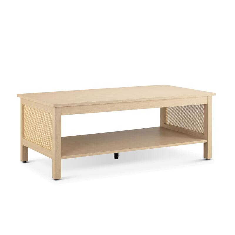 Chelsea Square Ashlyn 2-Tier Coffee Table with Rattan Sides & Spacious Open Shelf Storage - 21.75x16