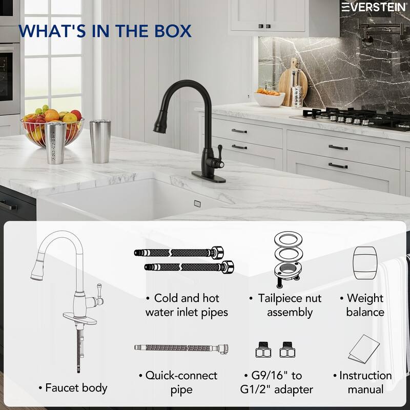 Single Handle Pull Down Sprayer Hot and Cold Kitchen Faucet 360° Spout Swivel with Deckplate