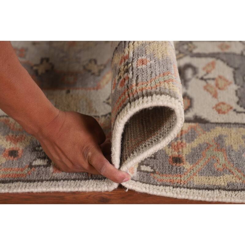 Transitional Beige Oushak Oriental Runner Rug Handmade Wool Carpet - 2'7"x 9'11"