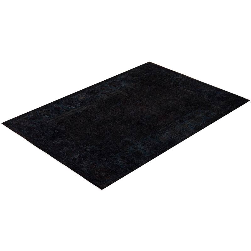 Overton Hand Knotted Wool Vintage Inspired Modern Contemporary Overdyed Black Area Rug - 6' 2" x 8' 10"