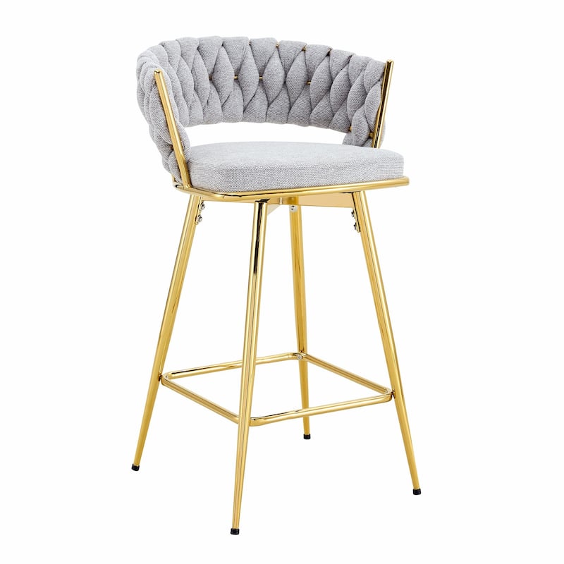 Set of 2 Swivel Bar Stools with Breathable Linen Cushions