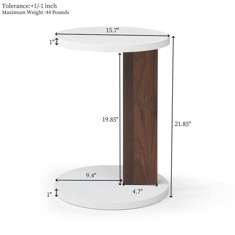 C-Shaped End Table, Small Side Table for Couch, Sofa Table with wood Frame for Living Room, Bedroom, Bedside, Rustic