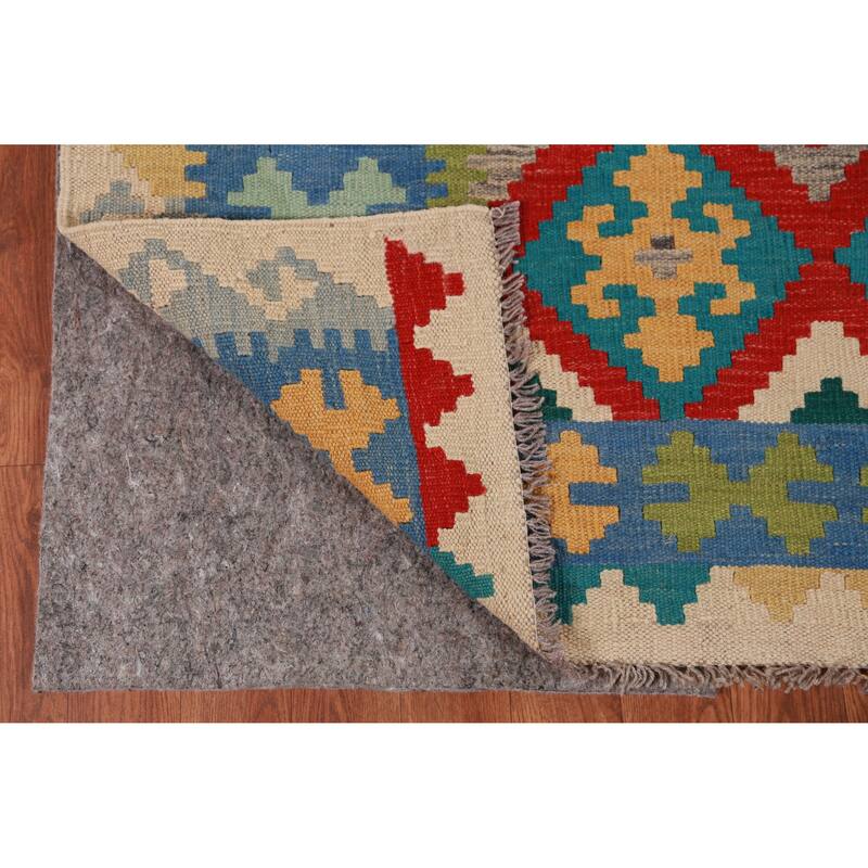 Hand Woven Oriental 100% Wool Carpet Southwestern Geometric Multi-Colored Kilim Area Rug - 8' 3'' X 6' 3''