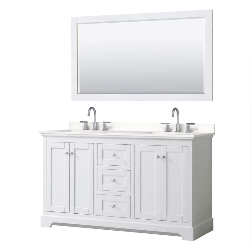 Wyndham Collection WCV232360D-QTZ-US3M58 Avery 60" Free Standing - White / White Quartz Top / Polished Chrome
