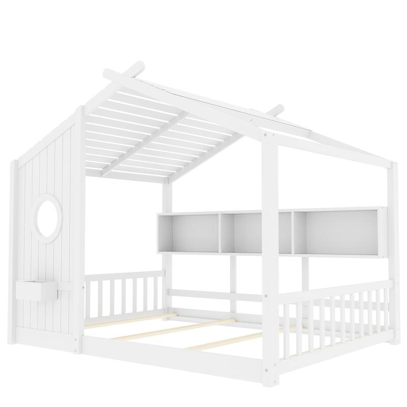 Floor House Bed with Roof & Storage Shelf by Harper&Bright Designs