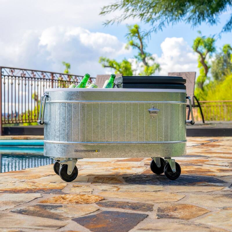 Permasteel 80-Qt Galvanized Steel Rolling Cooler with Wheels