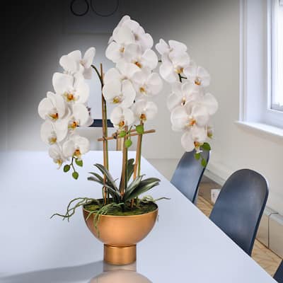 Natural Touch Phalaenopsis X3 In Gold Pot 25"