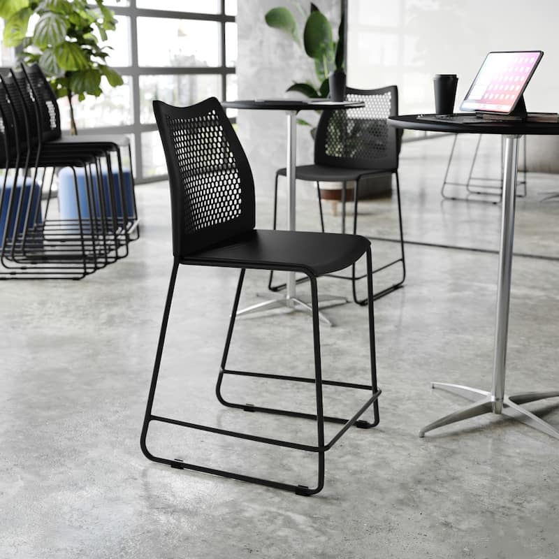 Stackable Sled Base Counterstool with Vented Back and Integrated Footrest - 19.75"W x 22"D x 37.5"H
