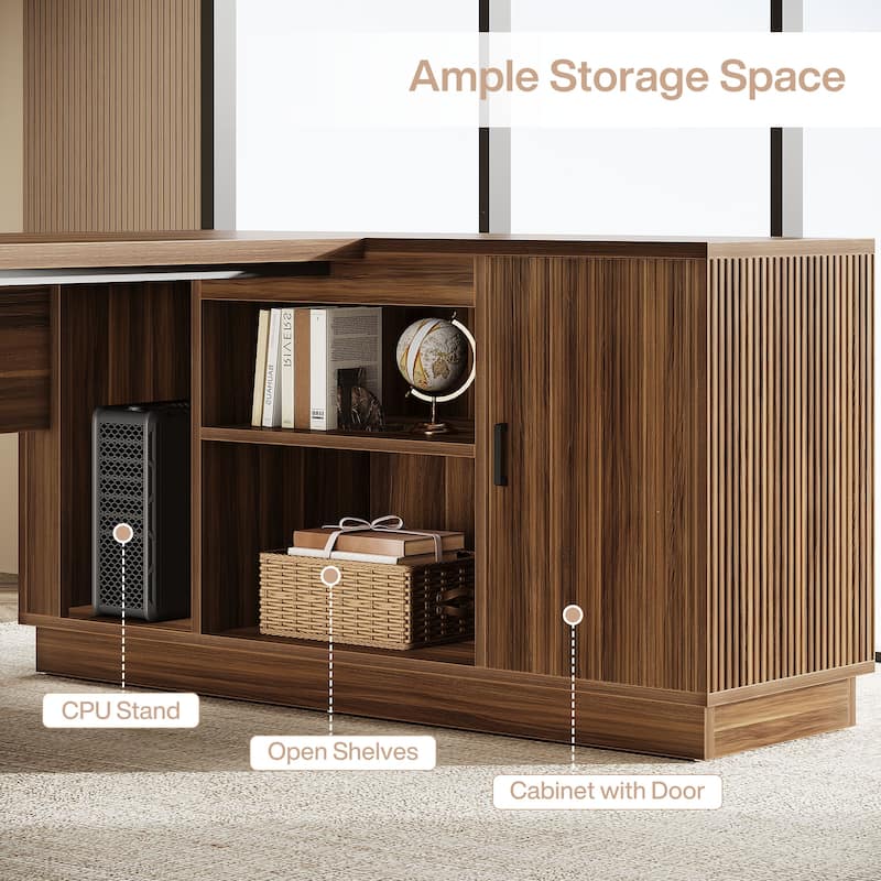 70.87-Inch L-Shaped Executive Desk with File Cabinet and Shelves, Large Computer Desk for Home Office