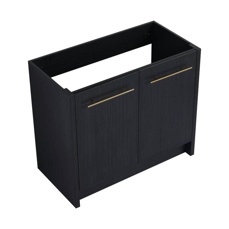 24" Bathroom Vanity with Soft-Close Doors and Spacious Storage, Black Chestnut Finish, Freestanding Design, Vanity Base Only - 35.06in L Plywood - 35.06in L Black Chestnut
