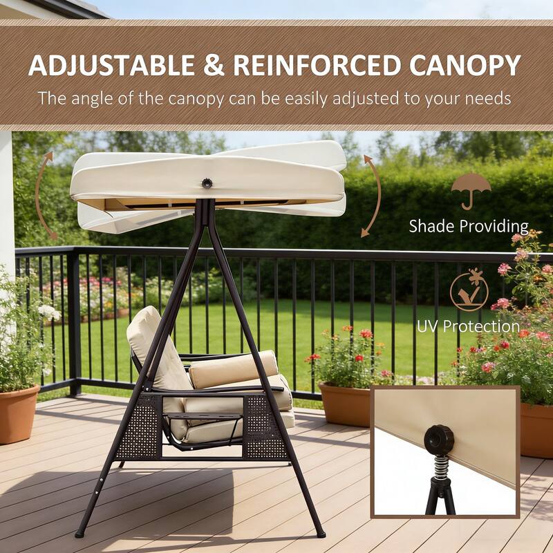 GDFStudio - 3-Seat Patio Swing Chair with Tiltable Canopy and Side Trays
