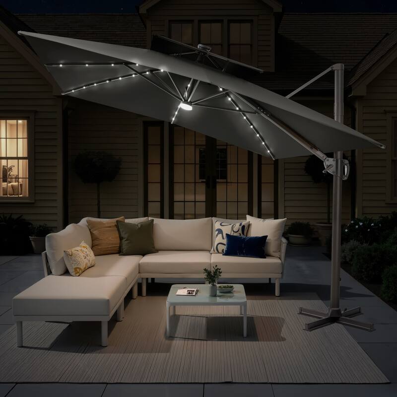 VredHom Double Top 10x10 FT Square Patio Cantilever Umbrella with Weight Base - DarkGrey
