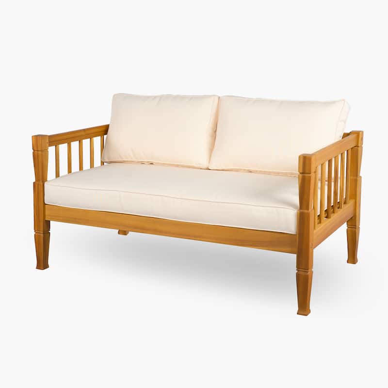 Scott Living Darla 4 Piece Outdoor Sleek Acacia Wood Seating Set with Water-Resistant Cushion