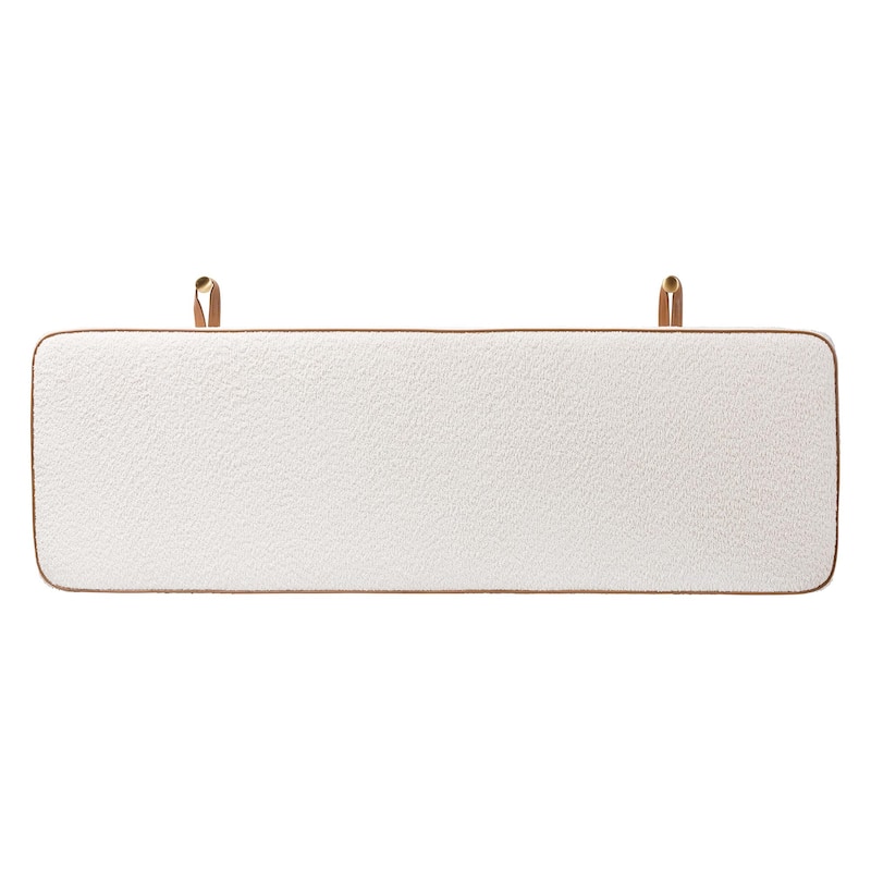Belden Boucle Fabric Wall-Mounted Headboard - Cushioned Panel with Faux Leather Piping, Modern Accent Piece, Cream, Queen