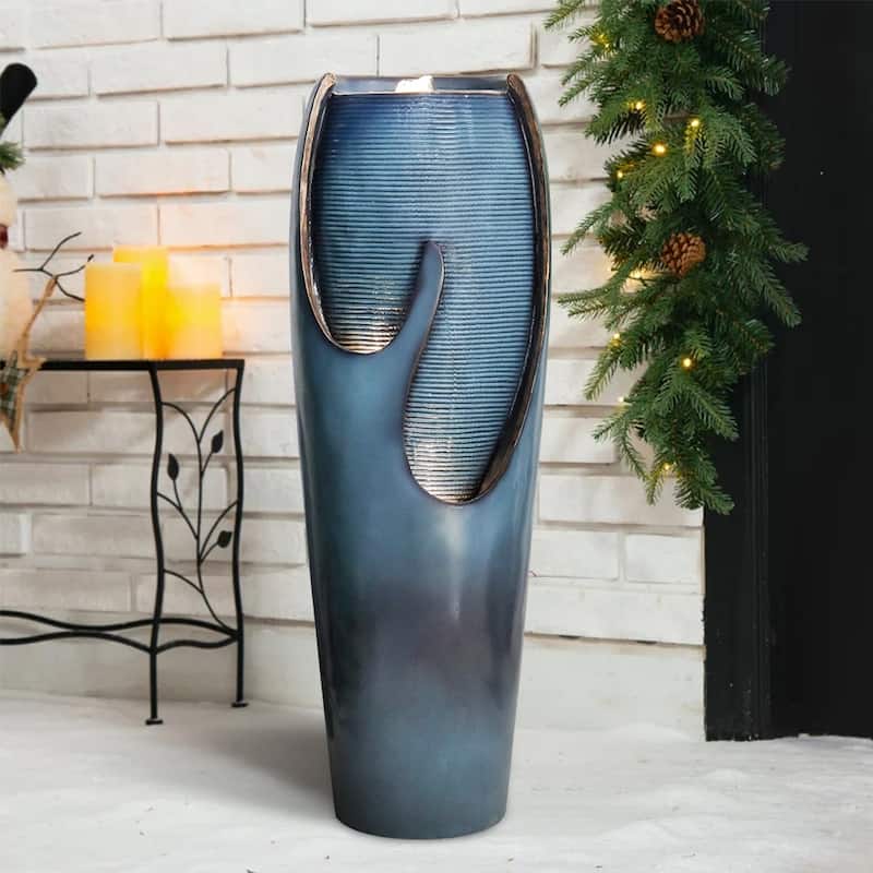 38.7-Inch H Outdoor Vase Water Fountain w/LED Light for Yard Art Decor