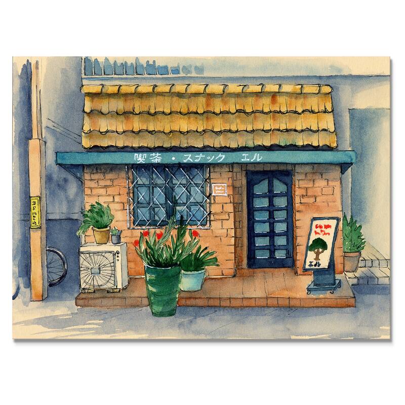 Designart "Small Asian Cafe Under A Tiled Roof" Industrial Canvas Wall Art Print