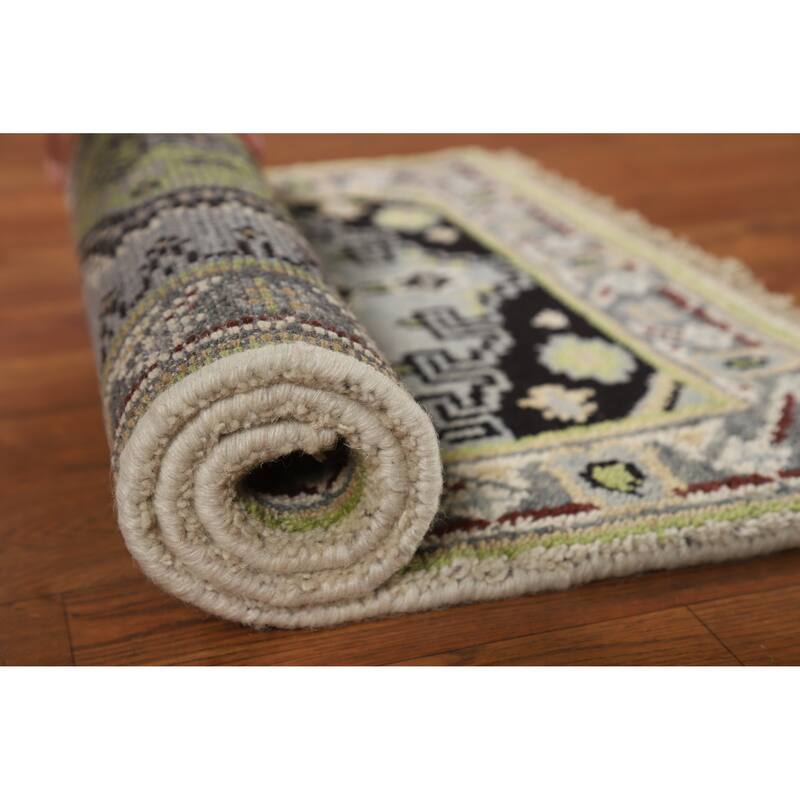 Hand Knotted Oriental 100% Wool Carpet Traditional Geometric Greys & Charcoal Viss Area Rug - 3' 0'' X 2' 0''
