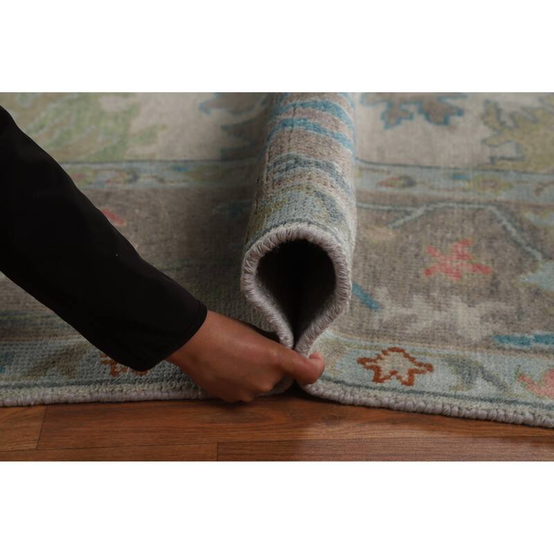 All-Over Grays Oushak Indian Area Rug Hand-Knotted Wool Carpet - 7'11" x 9'11"