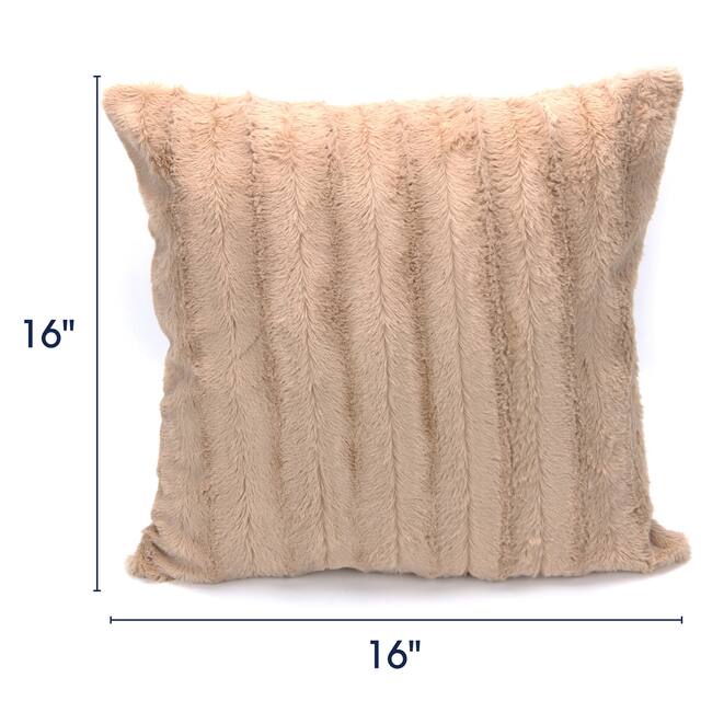 Cheer Collection Solid Color Faux Fur Throw Pillows (Set of 2) - 16 x 16 - Sand