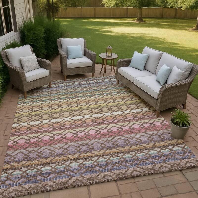Machine Washable Indoor/ Outdoor Cabo Stripe Chantille Rug - Chocolate - 5' x 7'6"