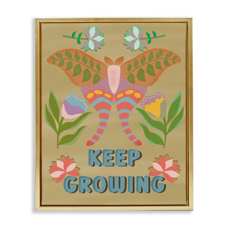 Stupell Keep Growing Butterfly Framed Floater Canvas Wall Art Design By Julia Fox - 17 x 21 - Gold