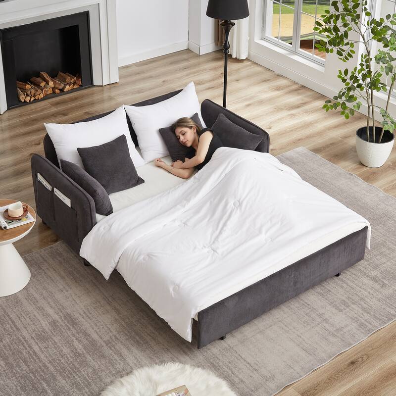 66 Inch Sleeper Sofa Bed Adjustable Sleeper With Pullout Bed 4 Pillows And Side Pockets Soft Convertible