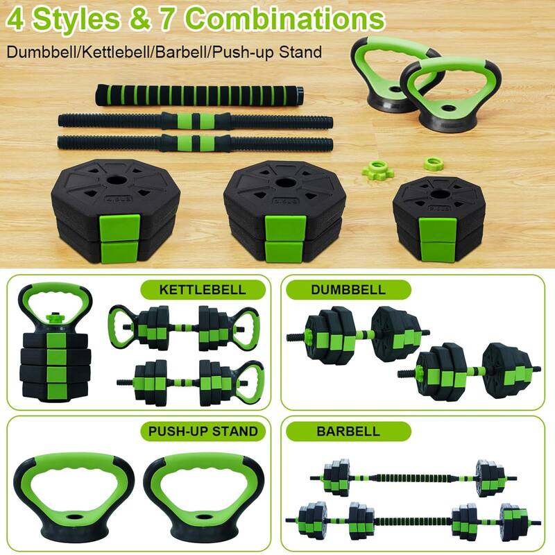 4 in 1 Set Adjustable Dumbbells, 44LB Free Weights Dumbbell Set Green