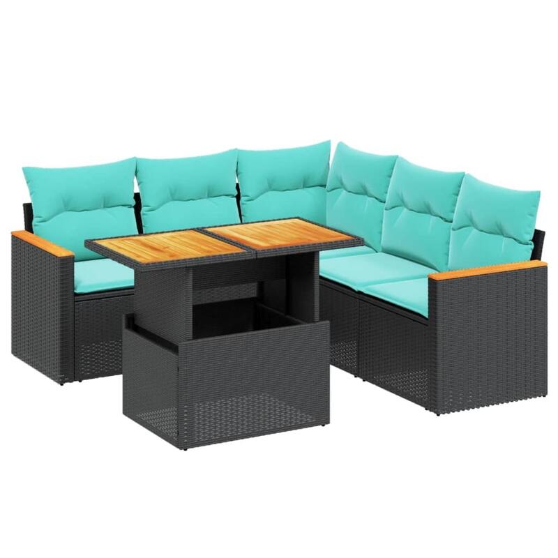 vidaXL Patio Sofa Set with Cushions Outdoor Furniture 6 Piece Poly Rattan - 24.4 x 24.4 x 27.2