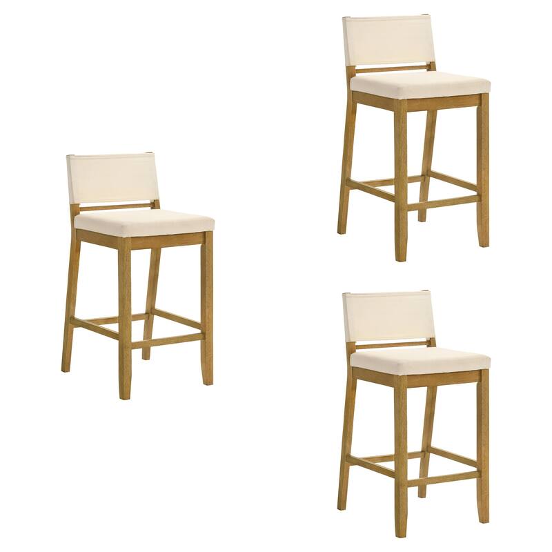 Yanely Mdoern Bar Stool, Upholstered Counter Height Stool with Solid Wood Legs - Set of 3 - Amber Glow - Bar Height