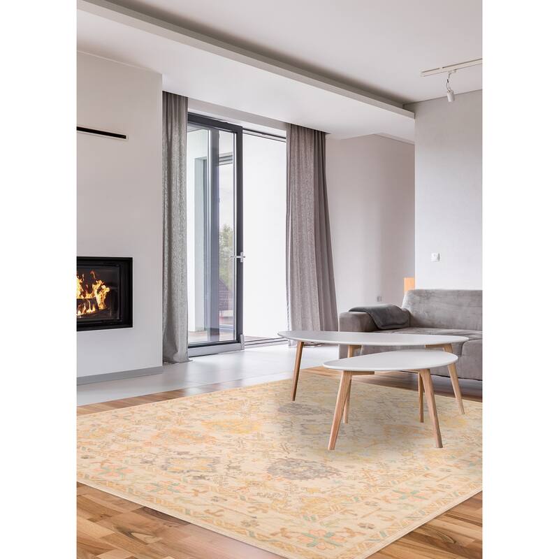 ECARPETGALLERY Hand-knotted Modern Oushak Ivory Wool Rug - 10' 1" x 14'