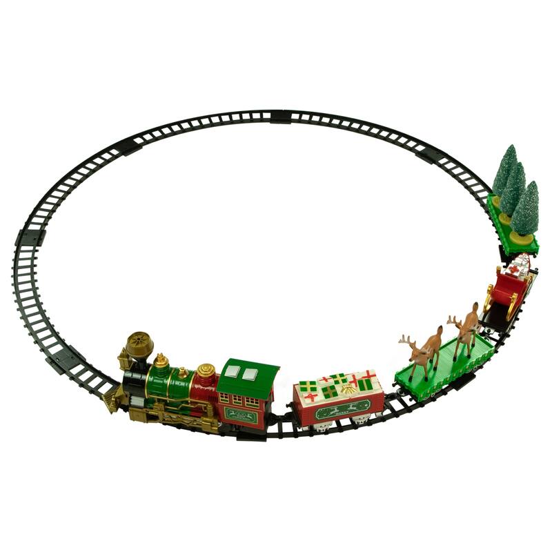 22pc B/O Lighted & Animated Christmas Train Set Working Smokestack