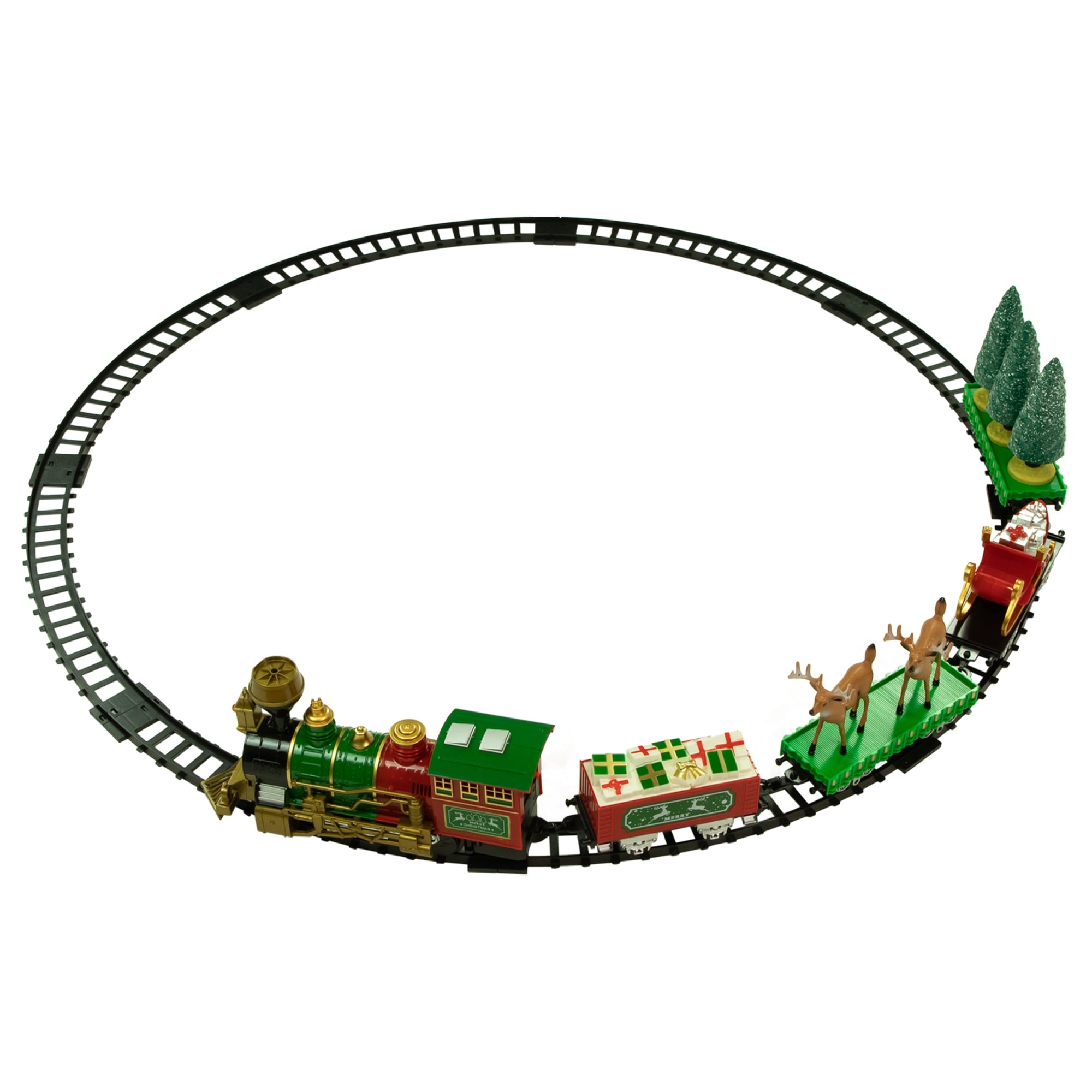 22pc Battery Operated Lighted and Animated Christmas Train Set with Working Smokestack - 10"