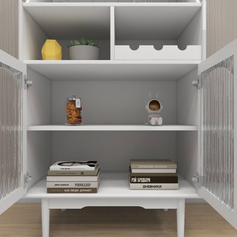 Modern Wine Cabinet with Glass Doors, Removable Wine Rack and Wine Glass Rack