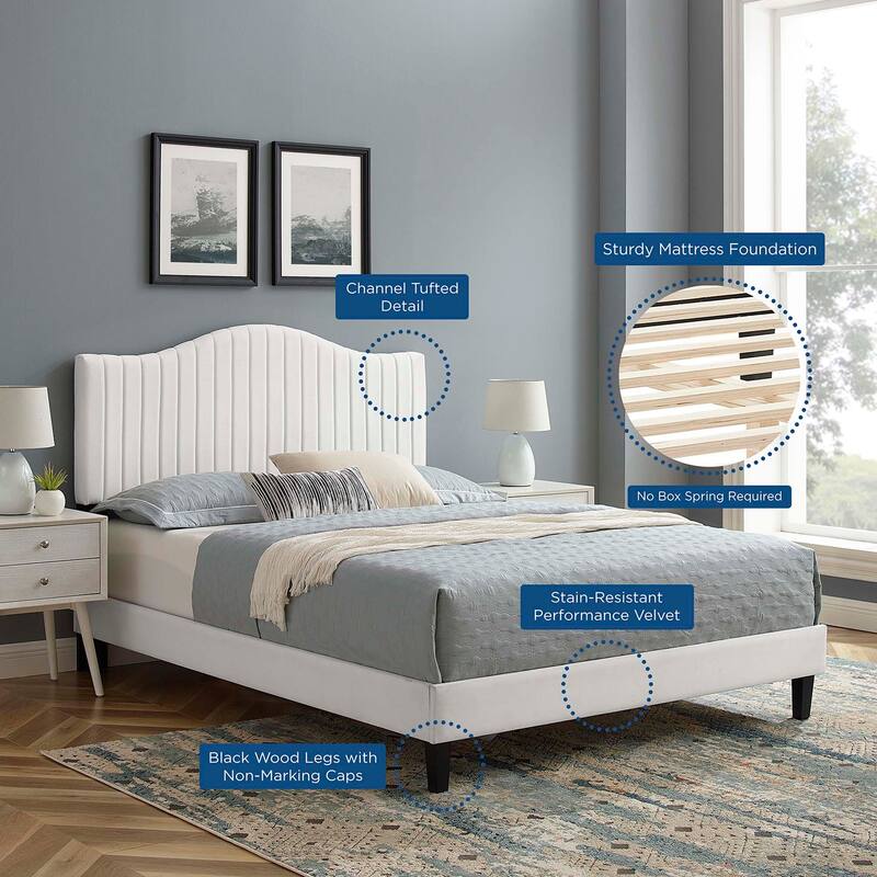 Juniper Channel Tufted Performance Velvet Queen Platform Bed