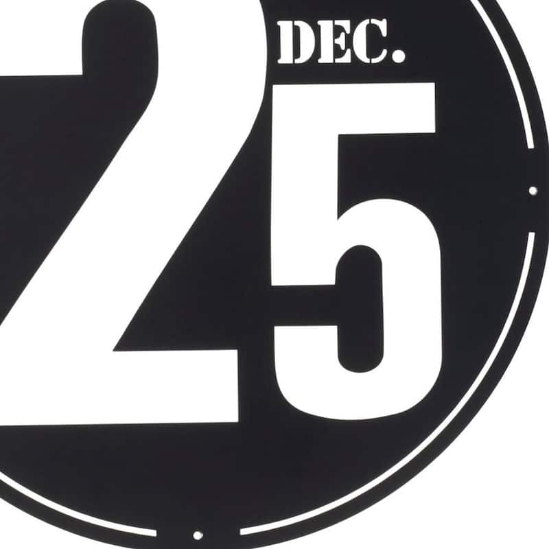 HomeRoots 24" X 24" Black Christmas Dec 25th Iron Circle Hanging Wall Decor