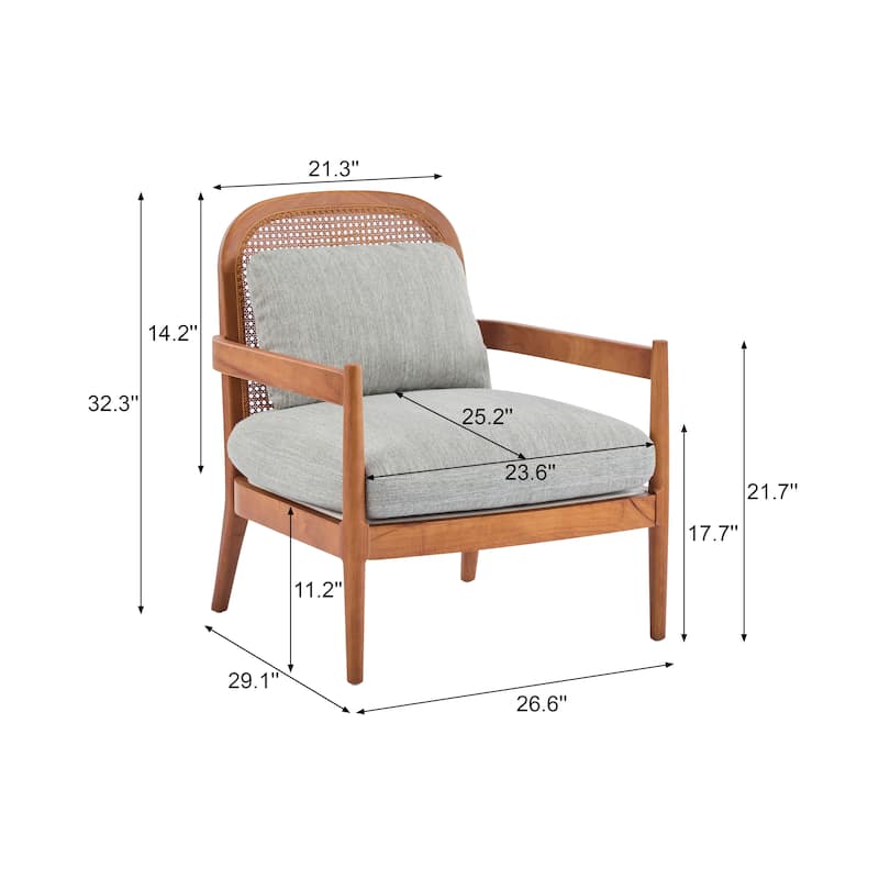 Roomfitters Mid-Century Accent Chair with Walnut Wood Frame & Rattan Back, Striped Cushion, Set of 2