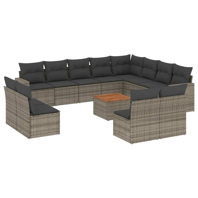 vidaXL Patio Sofa Set with Cushions Outdoor Furniture 13 Piece Poly Rattan - 21.7 x 21.7 x 14.6