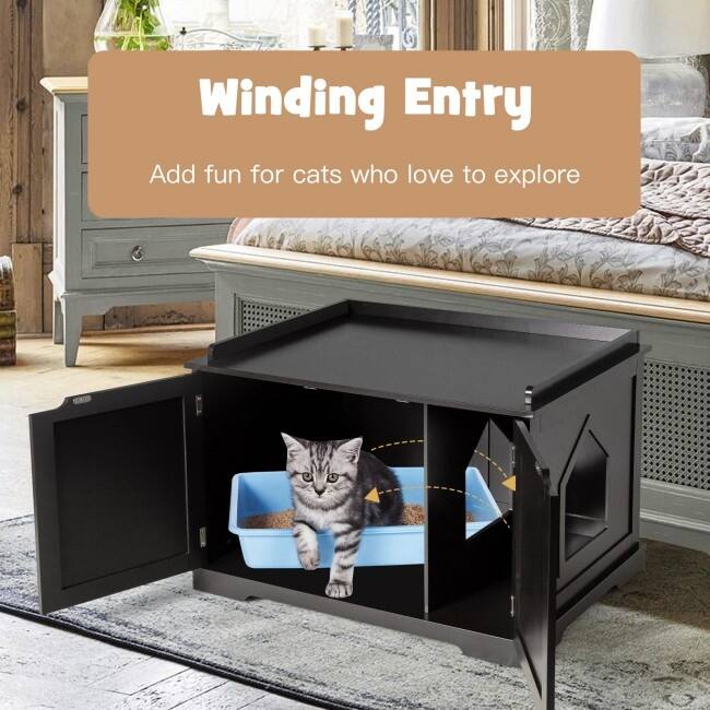 Cat Litter Box Wooden Enclosure Pet House Sidetable Washroom