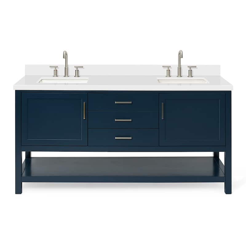 Ariel R073DWQRVO Bayhill 72" Free Standing Double Basin Vanity Set - Midnight Blue / Pure White Top - Painted