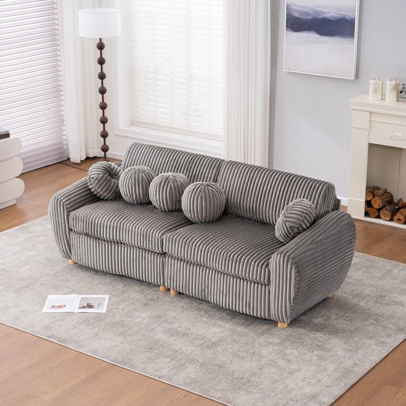 84.4" Corduroy 3-Seater Sofa with Wood Frame & Soft Cushions