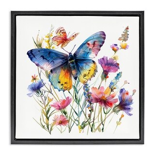 Stupell Blue Toned Butterfly Garden Framed Floater Canvas Wall Art ...