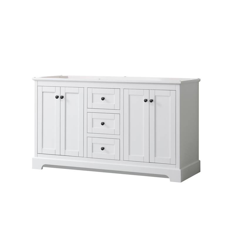 Wyndham Collection Avery 60" Double Free Standing Vanity Cabinet Only - White / Matte Black Hardware