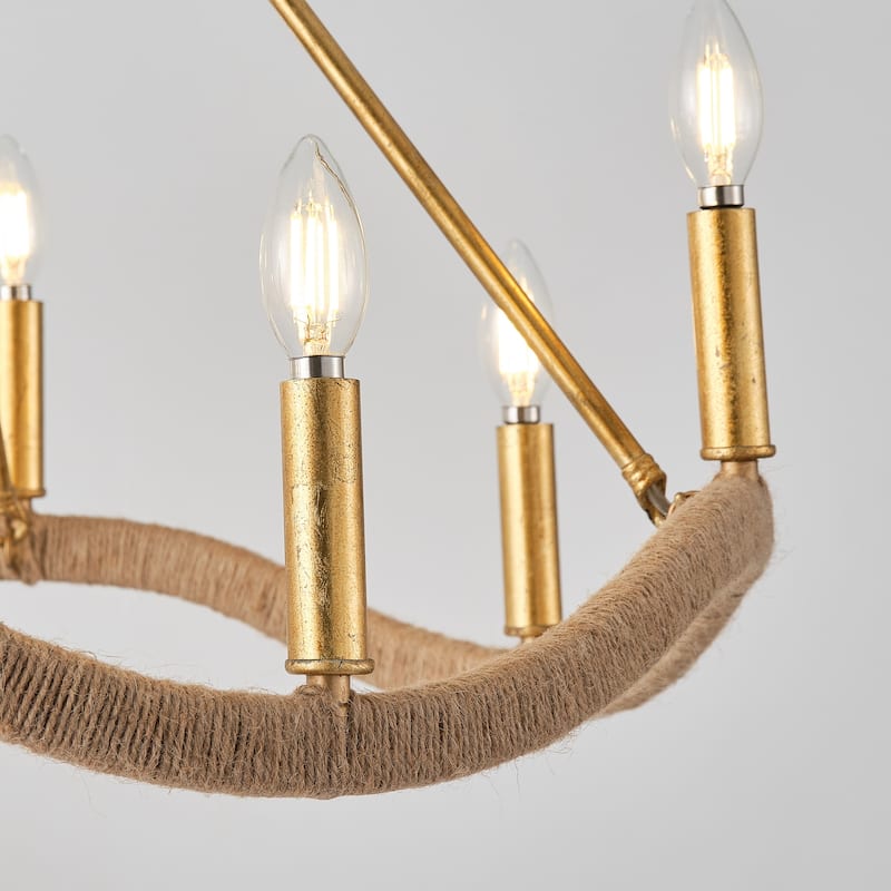 Modern Farmhouse Gold Natural Jute Large Candle Chandelier - 27.6 in. D x 27.6 in. W x 23.6 in. H