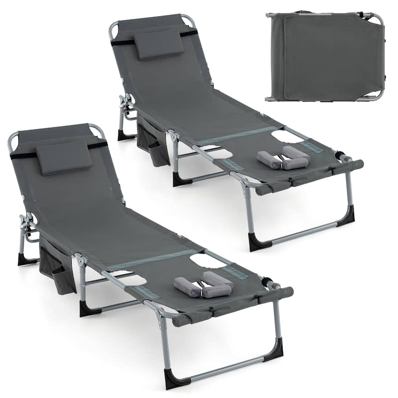 Gymax Outdoor Folding Chaise 5-Position Lounge Chair w/ Face Hole &