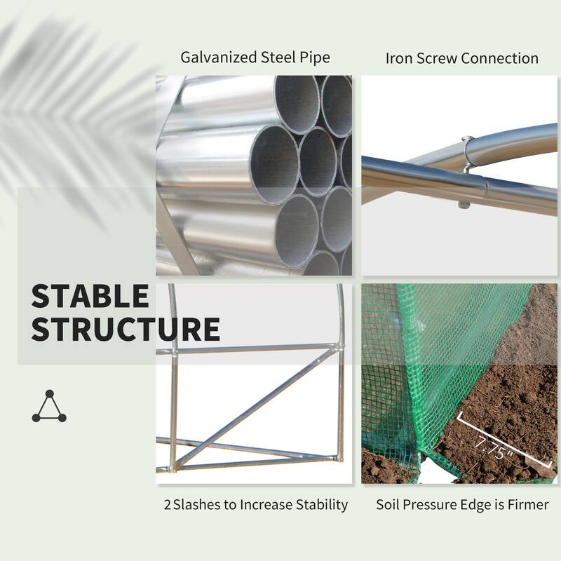 Outsunny Walk-in Tunnel Greenhouse with High-Quality PE Cover, Zipper Doors, & Windows, Green